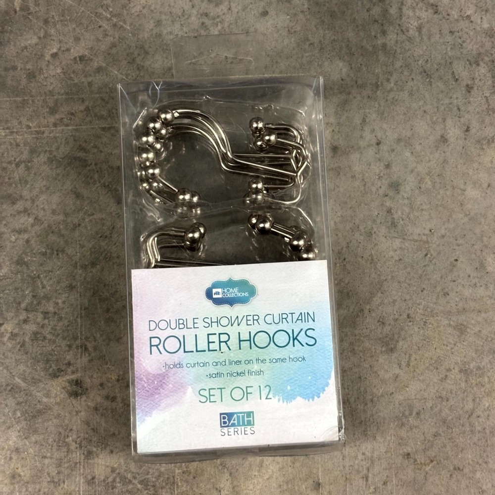 NE Home Collections Double Shower Curtain Roller Hooks Satin Nickel Set of 12 Ne